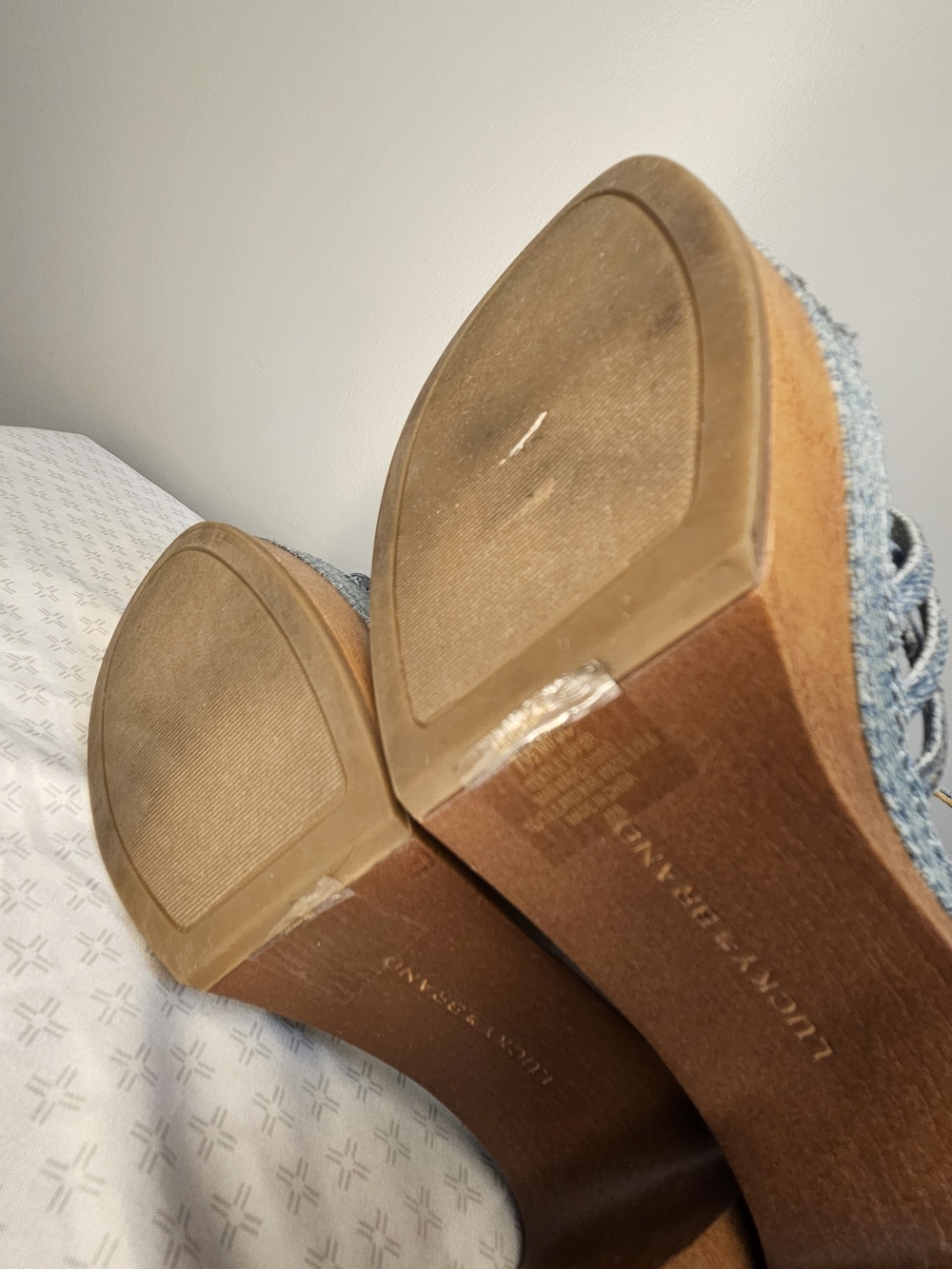 Lucky Brand Y2K Denim Platform Heeled Sandals with Ankle Strap - Picture 12 of 12